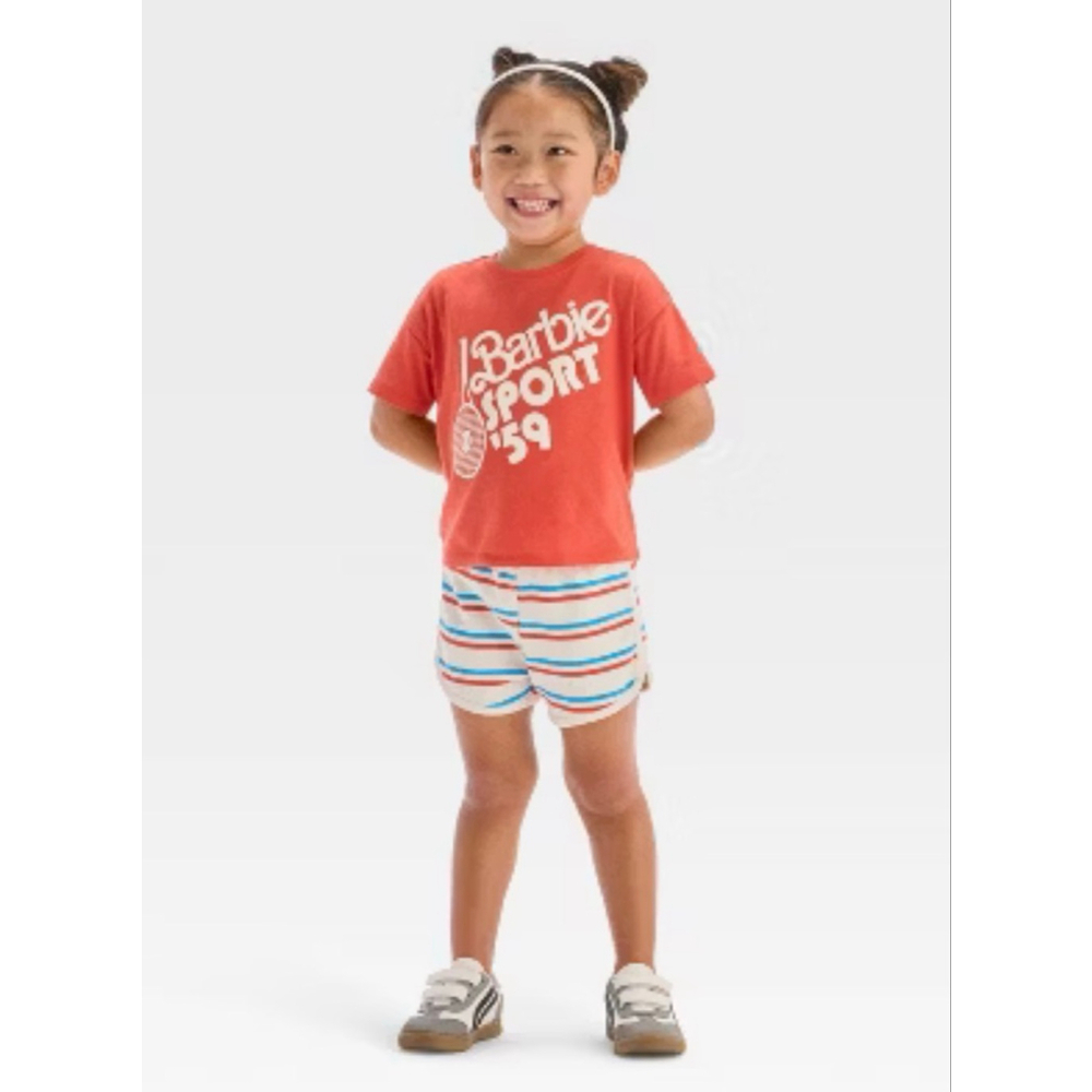 Toddler Girls' 2pc Mattel Barbie Sporty Retro T-Shirt & Shorts Set NWT Size 3T